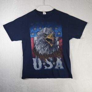 Vtg USA Eagle T Shirt Distressed Bald Eagle Flag Graphic Tee Men's L Fruit Loom